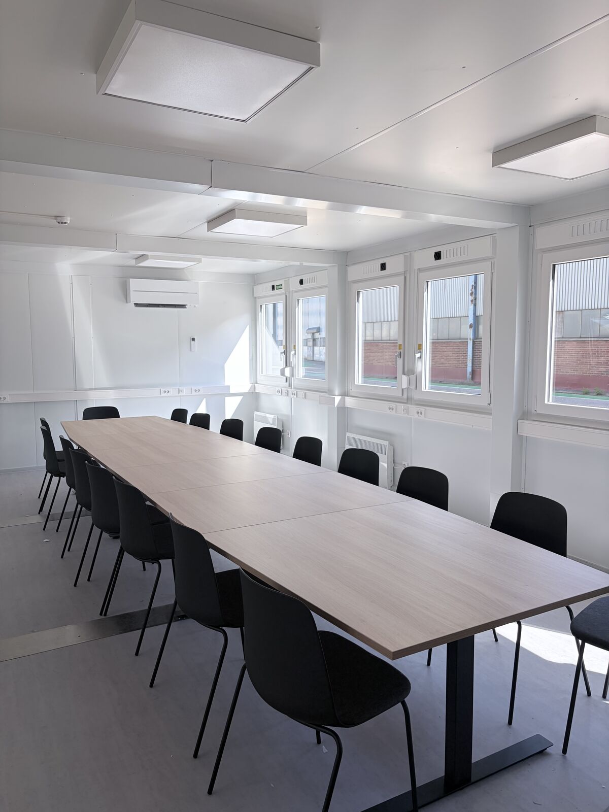 Meeting room inside a delivered modular unit